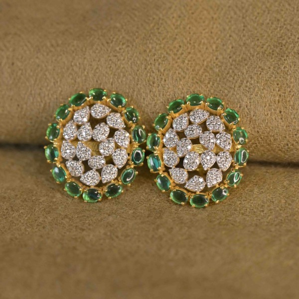 92.5 silver stud  earring in green color 