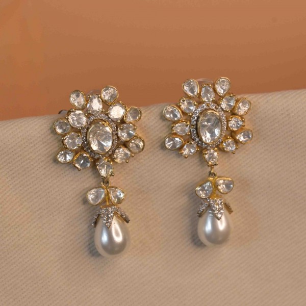 Royal Pearl & Crystal Floral Drop Earrings
