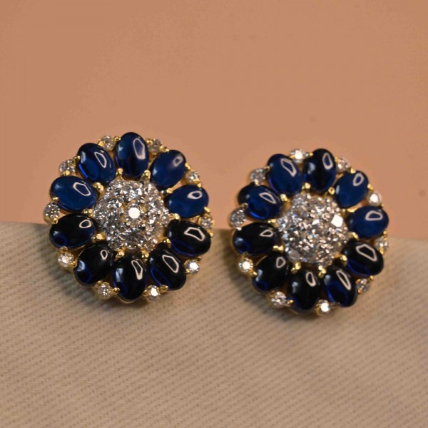 Blue stone round shape stud earring 