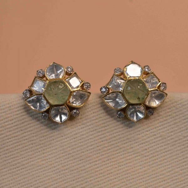 925 Silver Moissanite Earring Studs With pista green colour 