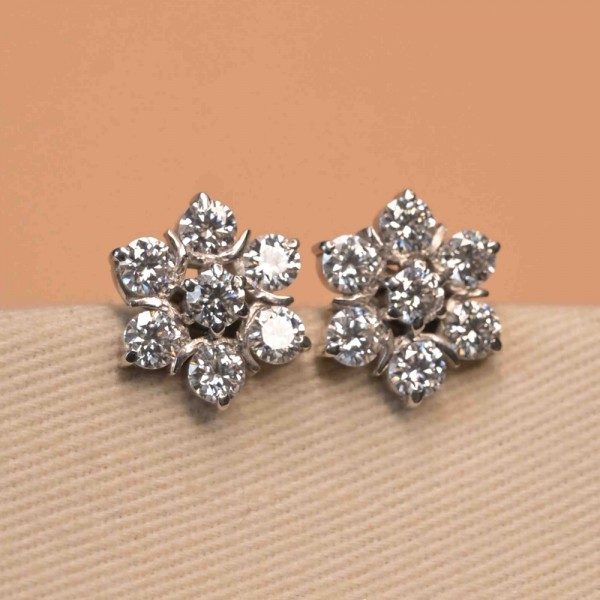 92.5 silver Glamorous Crystal Floral Earrings