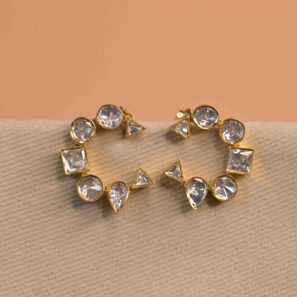 92.5 Silver Elegant Crystal Stone Statement Earrings