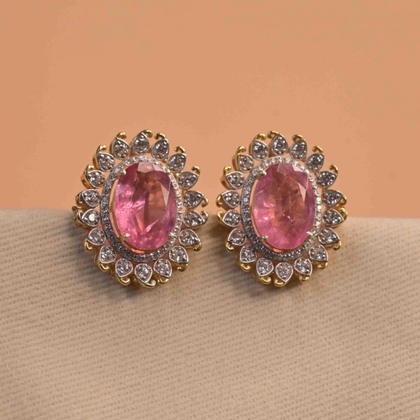 92.5 silver stud earring pink color 