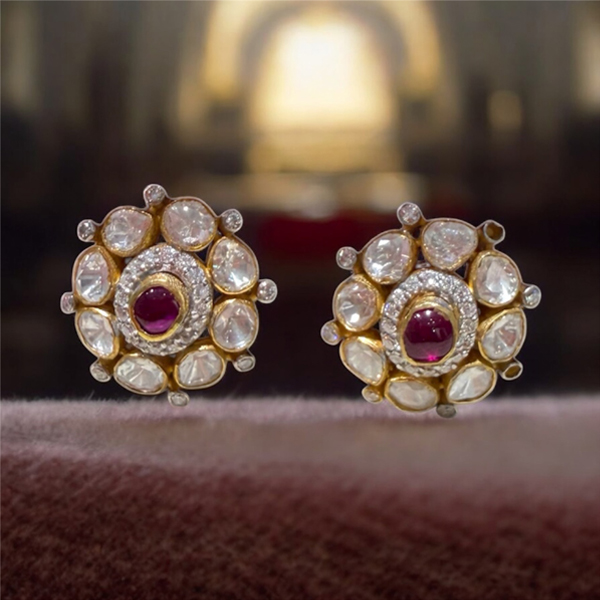 Elegant Sterling Silver Stud Earrings With ruby colour 