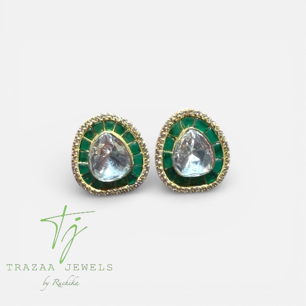 92.5 Silver Emerald Green Stud Earrings