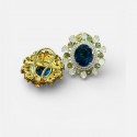 Oval Blue Sapphire & Diamond Halo Stud Earrings in Gold