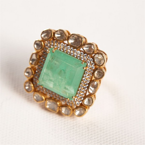 Pastel Green Square  Silver Ring