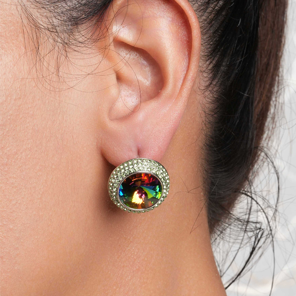 Trendy Stone stud Earring in Golden n Multicolour shine 