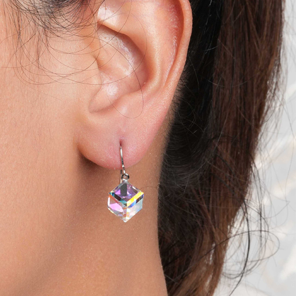 Sparkling Diamond Shape Drops  Earrings in Transparent  n Golden Colour 