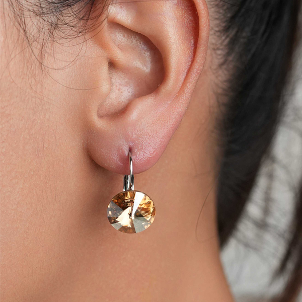 Sparkling  Round shape  Drops  Earrings in Transparent  n Golden Colour 