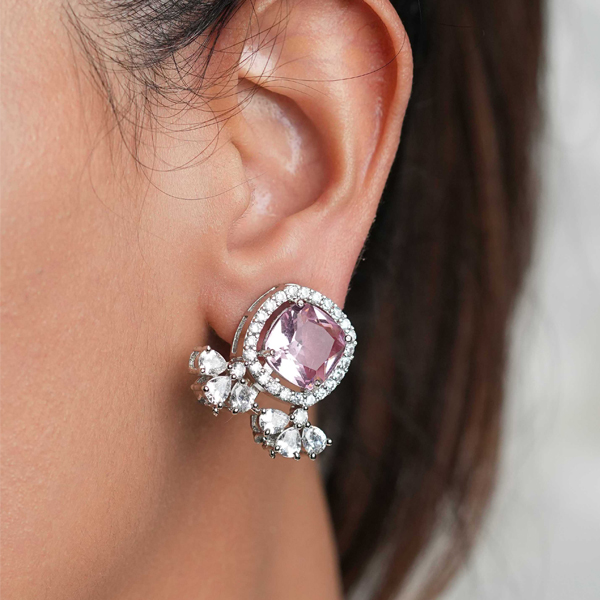 Shining Pink Crystal Stone Studs Earrings