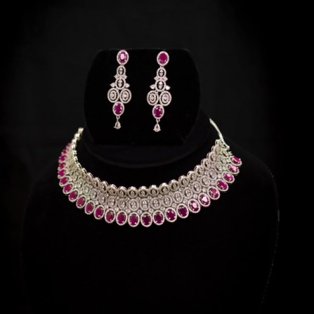 Elegant Ruby American Diamond Necklace set