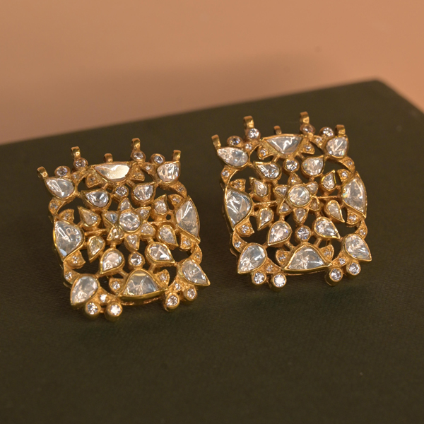 92.5 Silver Gold Finish Square Stud Earrings 