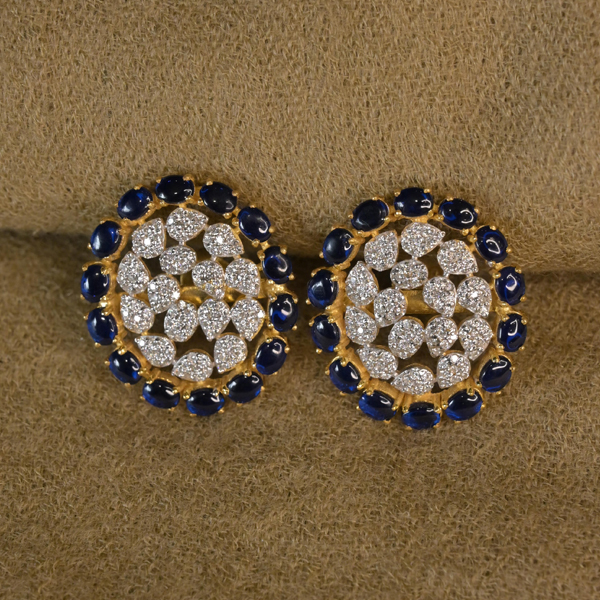 Blue Sapphire & CZ Cluster Gold-Plated Statement Earrings