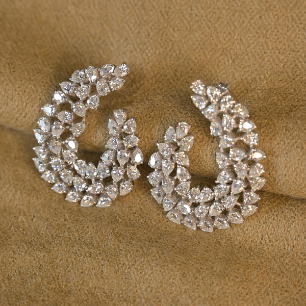 Elegant Silver Pear Cut Cluster Earrings