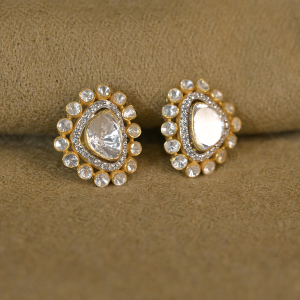 Gold-Plated Polki Stone Stud Earrings