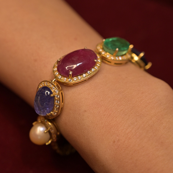 Multicolor Gemstone & Diamond Gold-Plated Bracelet