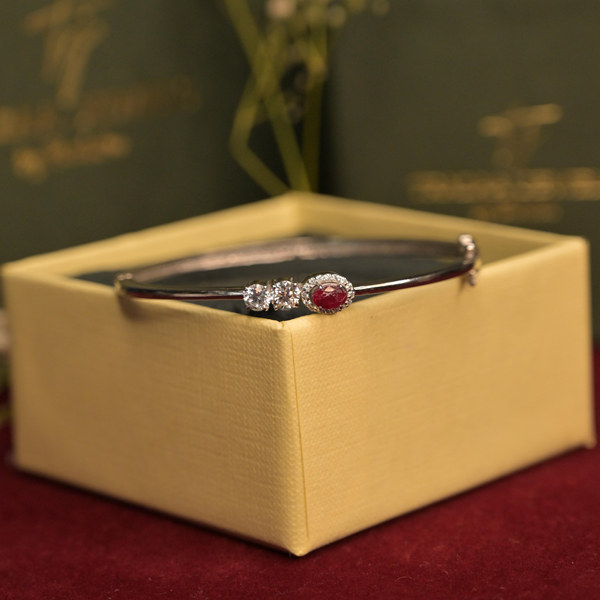 Ruby & Cubic Zirconia Silver-Plated Sleek Bangle