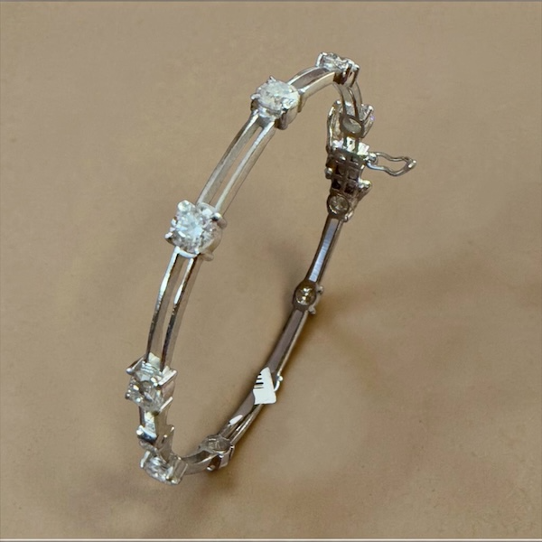 Elegant Silver Station Diamond Bangle