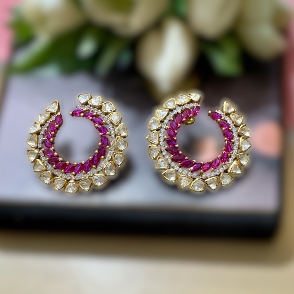 Ethereal Mmossanite Ruby Hoop Studs Earring