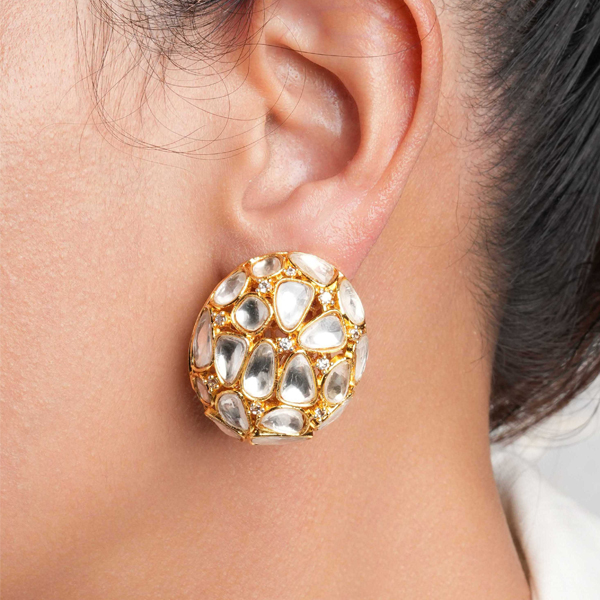 Ethnic Oval Shaped Kundan Stud Earrings Ethnic Oval Shaped Kundan Stud Earrings