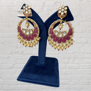 Designer Hot Pink  Traditional Chandbalis Earrings With Kundan Intricated