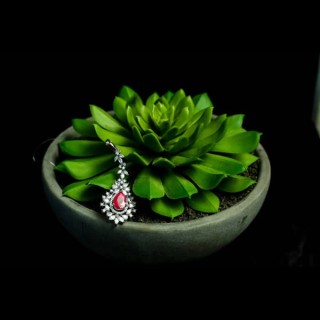 Beautiful And Unique American Diamond Maang Tikka With Ruby Stone.