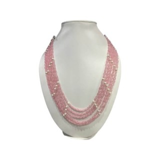 Pink And White Pearl Multi Layered Necklace Mala.