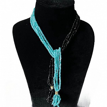 Beautiful Multi-Layered Aqua And Black Onyx Long Mala. 