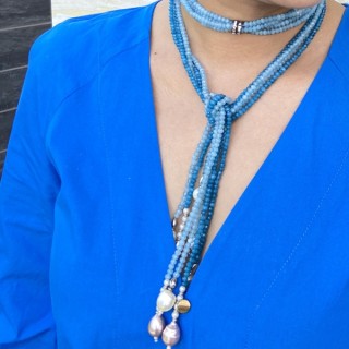 Multi-layered Delightful Necklace Mala with Cyan and powder blue.