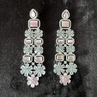Luxurious  Pink-Stone American Diamond  Earrings 
