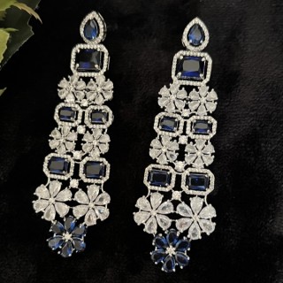 Wear Stunning Blue Crystal Stone American Diamond Earrings