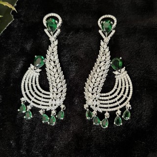 Unique Styled Emerald Coloured American Diamond Earings