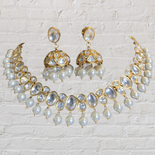 Elegant Polki Kundan  Single Line Necklace Set