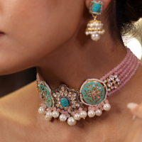 Witness Pieces of the Pink beads Polki Kundan Necklace Set