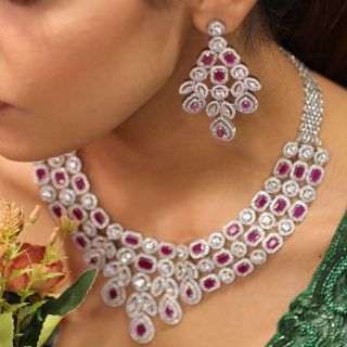 Elegant Ruby American Diamond Necklace set