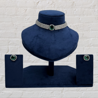 Enchanting Glamour: The AD Choker Set in Zircon with Emerald Stone