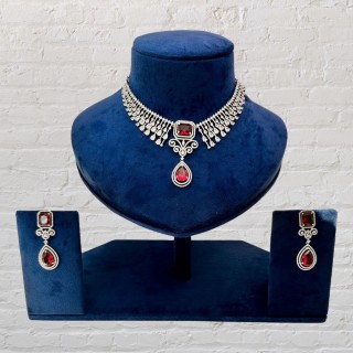 Majestic Beauty: AD Necklace Set with Magenta Crystal Stone