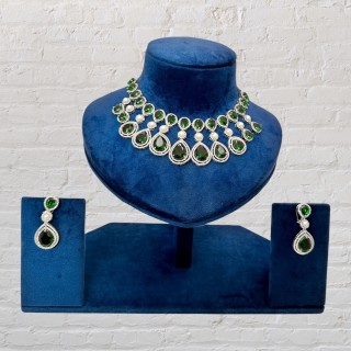 Emerald Elegance: The AD Necklace Set with Green Crystal Stone