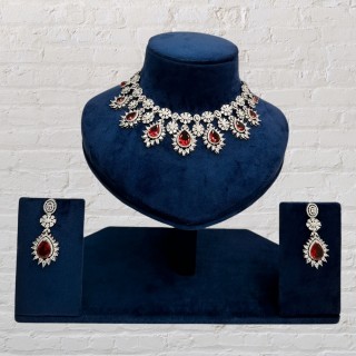 Sophisticated Glamour: The AD Choker Set with Red Crystal Stone for Cocktail and Engagement