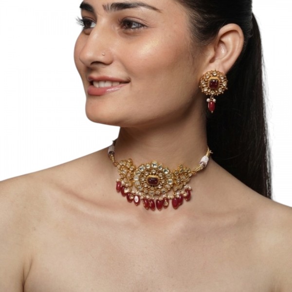 Kundan Choker Necklace Set with Earrings