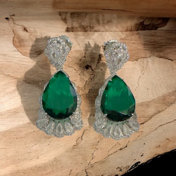 American Diamond Crystal Green Stone Earrings 