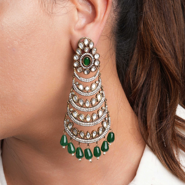 Uplift your look with this Elegant  Kundan Drops Earings with Tikka