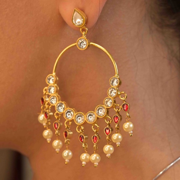 Designer Gold-Finish Stone chandibali  Earrings for Women