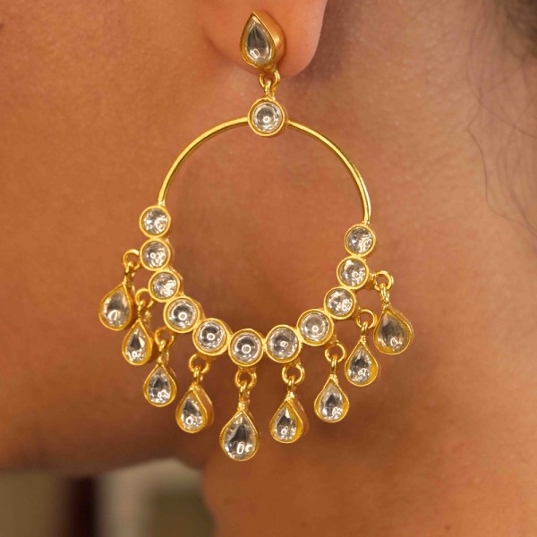 Traditional Gold-Plated Kundan Chaandbali Earrings