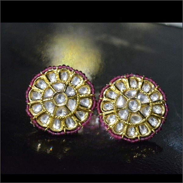 Polki Kundan Studs Earring surrounded by Ruby beads