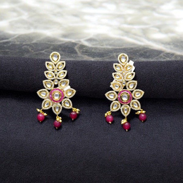 Regal Charm: The Enchanting Kundan Earrings with Maroon Drops