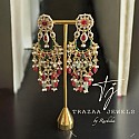 Festive Kundan Earrings with Red and  Pista Pearl