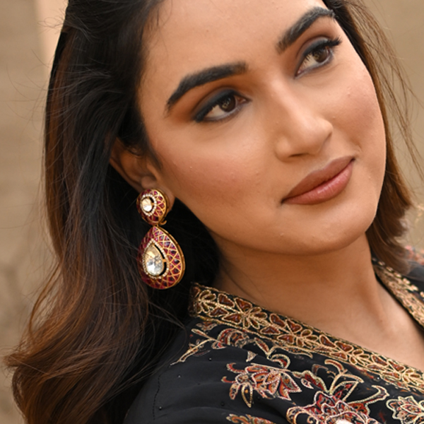 Traditional  Handmade Brass Based Ruby Kundan Earring