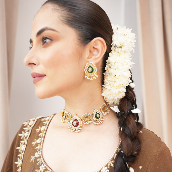 Polki kundan Choker set With  Pearl  Drops. 